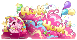 Size: 7179x3724 | Tagged: safe, artist:cutepencilcase, imported from derpibooru, pinkie pie, earth pony, pony, absurd resolution, balloon, bumper sticker, car, simple background, solo, transparent background