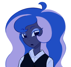 Size: 1990x1864 | Tagged: safe, artist:risswm, imported from derpibooru, princess luna, human, equestria girls, bust, eyebrows, eyebrows visible through hair, female, lidded eyes, looking at you, simple background, solo, vice principal luna, white background