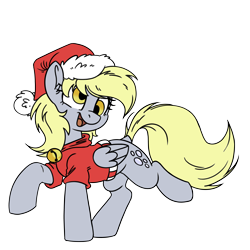 Size: 6000x6000 | Tagged: safe, artist:derpydoodesigns, artist:derpydooreviews, imported from derpibooru, derpy hooves, pegasus, pony, absurd resolution, bell, cat bell, christmas, clothes, female, hat, holiday, hoodie, mare, open mouth, open smile, santa hat, simple background, smiling, solo, standing on two hooves, transparent background, turned head