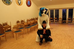 Size: 2074x1382 | Tagged: safe, artist:atalonthedeer, imported from derpibooru, dj pon-3, vinyl scratch, human, 2013, duo, fursuit, indoors, irl, irl human, photo, ponysuit, wwu