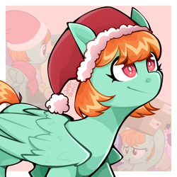 Size: 2000x2000 | Tagged: safe, artist:jellysketch, imported from derpibooru, peppermint goldylinks, pegasus, pony, christmas, female, friendship student, hat, holiday, mare, santa hat, smiling, solo, wings