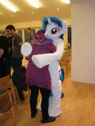 Size: 2736x3648 | Tagged: safe, artist:atalonthedeer, imported from derpibooru, dj pon-3, vinyl scratch, human, 2013, duo focus, fursuit, indoors, irl, irl human, photo, ponysuit, wwu