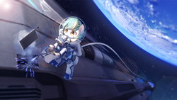 Size: 2450x1378 | Tagged: safe, artist:emeraldgalaxy, imported from derpibooru, oc, oc only, oc:siriusnavigator, pony, commission, earth, maintenance, outdoors, solo, space, spacesuit, welding