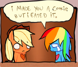 Size: 1141x983 | Tagged: safe, artist:poniesinmyhead, imported from derpibooru, applejack, rainbow dash, earth pony, pegasus, pony, crying, duo, emo, english, talking, text