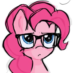 Size: 1520x1518 | Tagged: safe, artist:poniesinmyhead, imported from derpibooru, pinkie pie, earth pony, pony, bust, female, glasses, mare, pinkie pie is not amused, portrait, simple background, solo, unamused, white background