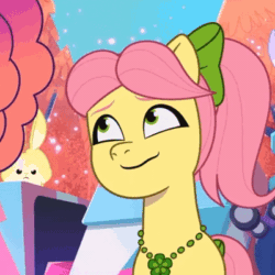 Size: 400x400 | Tagged: safe, imported from derpibooru, screencap, earth pony, pony, spoiler:g5, spoiler:my little pony: tell your tale, adoraposey, animated, cute, g5, gif, hooves together, my little pony: tell your tale, posey bloom, rainbows rollercoasters and the hopalottas, sparkly eyes