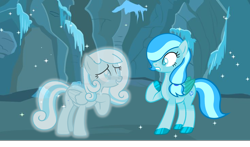 Size: 5742x3378 | Tagged: safe, artist:ncolque, imported from derpibooru, oc, oc:ice crystal, oc:snowdrop, pegasus, pony, blind, cave, ice, powers, spirit, story included