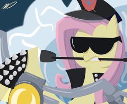 Size: 5500x4500 | Tagged: safe, artist:pres_marshmellow, imported from derpibooru, fluttershy, pegasus, pony, judas priest, motorcycle, rob halford, spiked wristband, sunglasses, whip, wristband