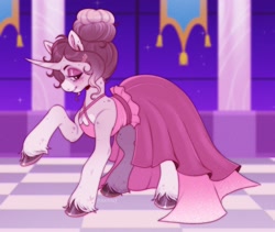 Size: 2314x1952 | Tagged: safe, artist:pinxpony, imported from derpibooru, oc, oc only, oc:doodle, pony, unicorn, clothes, dress, gala outfit, horn, ponysona, solo, unicorn oc