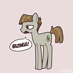 Size: 1000x1000 | Tagged: safe, artist:nawnii, imported from derpibooru, mudbriar, pony, bazinga, sheldon cooper, simple background, solo