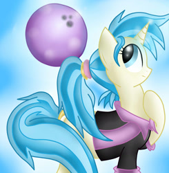 Size: 1904x1944 | Tagged: safe, artist:pikashoe90, imported from derpibooru, allie way, pony, unicorn, 2012, bowling, bowling ball, female, horn, old art, ponytail, solo