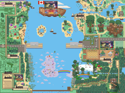 Size: 6390x4785 | Tagged: safe, imported from derpibooru, pony, pony town, camphoover, canada, canadian flag, day, map, no pony, okanagan lake, pony town events, rainbow, vanhoover pony expo, vanhoover pony expo 2025