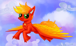 Size: 4100x2500 | Tagged: safe, artist:sunamoonmlp, derpibooru exclusive, imported from derpibooru, oc, oc only, oc:flameheart, pegasus, pony, accessory, cheek fluff, chest fluff, cloud, cute, ear fluff, flying, full body, hooves, looking at you, male, sky, smiling, smiling at you, solo, stallion, wings