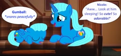 Size: 3388x1568 | Tagged: safe, artist:memeartboi, imported from derpibooru, pegasus, pony, unicorn, beautiful, calm, colt, comfy, couch, cute, cuteness overload, daaaaaaaaaaaw, duo, duo male and female, eyes closed, eyes open, female, foal, gumball watterson, heart, heart cutiemark, horn, indoors, little boy, living room, lying down, male, mare, mother, mother and child, mother and son, motherly, motherly love, nicole watterson, open mouth, open smile, peaceful, pegasus wings, ponified, precious, sleeping, smiling, snore, snoring, speech bubble, spread wings, text, the amazing world of gumball, too cute, unicorn horn, wings