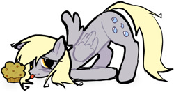 Size: 1175x622 | Tagged: safe, artist:poniesinmyhead, imported from derpibooru, derpy hooves, pegasus, pony, food, muffin, simple background, solo, white background