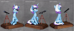 Size: 3966x1642 | Tagged: safe, artist:h1ppezz, imported from derpibooru, oc, oc:eclipse, pony, unicorn, craft, female, figurine, horn, irl, mare, photo, solo, telescope