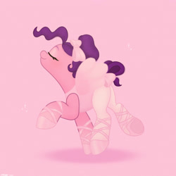 Size: 2480x2480 | Tagged: safe, artist:starburstuwu, imported from derpibooru, pipp petals, pegasus, pony, adorapipp, alternate hairstyle, ballerina, ballet slippers, bow, butt, cute, eyes closed, female, g5, hair bow, high res, mare, nose in the air, pink background, plot, simple background, smiling, solo, spread wings, standing on two hooves, tail, tail bow, tights, wings