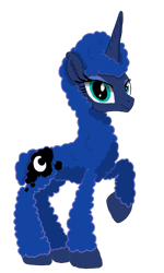 Size: 648x1080 | Tagged: safe, artist:visserex52, imported from derpibooru, princess luna, alicorn, hybrid, llama, pony, unicorn, concave belly, eyelashes, female, fluffy, horn, mare, short tail, slender, tail, thin, wingless