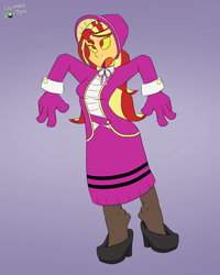 Size: 1600x2000 | Tagged: safe, artist:domedvortex, imported from derpibooru, discord, sunset shimmer, human, equestria girls, clothes, dress, gown, long dress, long skirt, possessed, possession, skirt, solo, victorian, victorian dress