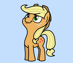 Size: 2048x1768 | Tagged: safe, artist:ewoudcponies, imported from derpibooru, applejack, earth pony, pony, eyebrows, eyebrows visible through hair, female, light blue background, looking up, mare, simple background, smiling, solo