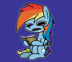 Size: 2047x1744 | Tagged: safe, artist:ewoudcponies, imported from derpibooru, rainbow dash, pegasus, pony, blank stare, blue background, book, drool, female, hoof hold, mare, open mouth, outline, simple background, sitting, solo, white outline