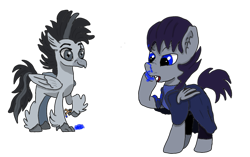 Size: 1229x772 | Tagged: safe, artist:visserex52, imported from derpibooru, oc, oc:grae ironwing, oc:word bearer, bat pony, hippogriff, blue paint, slingshot