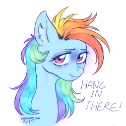 Size: 1641x1641 | Tagged: safe, artist:mammalian_alien, imported from derpibooru, rainbow dash, pegasus, pony, bust, colored sketch, doodle, ear fluff, portrait, simple background, sketch, solo, white background