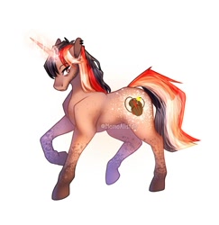 Size: 1084x1115 | Tagged: safe, artist:momoalistair, imported from derpibooru, oc, oc only, oc:start screen, pony, unicorn, ear piercing, earring, horn, jewelry, magic, male, piercing, simple background, solo, stallion, white background