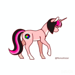 Size: 720x720 | Tagged: safe, artist:momoalistair, imported from derpibooru, oc, oc only, oc:bright color, pony, unicorn, animated, female, gif, horn, mare, simple background, solo, walk cycle, walking, white background