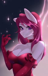 Size: 1290x2048 | Tagged: safe, artist:u_lu_lu, oc, oc only, anthro, breasts, cleavage, clothes, evening gloves, female, gloves, long gloves, solo, solo female