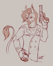 Size: 2069x2542 | Tagged: safe, artist:skuttz, imported from derpibooru, oc, oc:classy straps, zebra, zebracorn, clothes, gun, hand on hip, horn, jacket, leather, leather jacket, looking at you, piercing, purple eyes, simple background, sketch, smiling, smiling at you, smirk, stupid sexy stallion, weapon, zebra oc