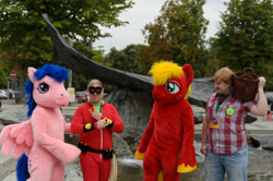 Size: 4928x3264 | Tagged: safe, imported from derpibooru, big macintosh, firefly, human, 2015, fursuit, g1, galacon, irl, irl human, outdoors, photo, ponysuit