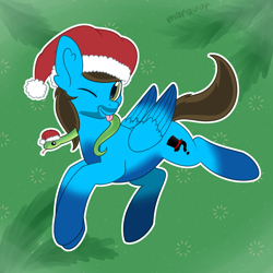 Size: 1500x1500 | Tagged: safe, artist:maravor, imported from derpibooru, oc, oc:lion, pony, snake, christmas, commission, hat, holiday, male, one eye closed, santa hat, solo, stallion, tongue out, wink, ych result