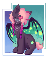 Size: 1200x1500 | Tagged: safe, alternate version, artist:maravor, imported from derpibooru, oc, bat pony, pony, alternate character, eyes closed, female, glasses, mare, solo