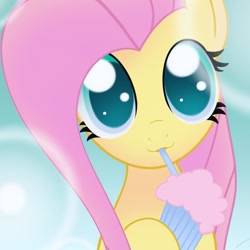 Size: 1025x1024 | Tagged: safe, imported from twibooru, fluttershy, pony, drinking straw, female, image, mare, milkshake, needs more jpeg, solo