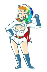 Size: 657x1000 | Tagged: safe, imported from twibooru, rainbow dash, human, breasts, clothes, cosplay, costume, full body, humanized, image, needs more jpeg, power girl, solo