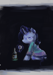 Size: 2894x4093 | Tagged: safe, artist:xallaanacyoxcyor, imported from derpibooru, rarity, pony, unicorn, alcohol, blushing, bottle, clothes, female, glass, horn, magic, mare, solo, telekinesis, wine, wine bottle, wine glass