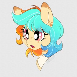 Size: 2000x2000 | Tagged: safe, artist:paintinca, imported from derpibooru, oc, oc only, oc:caprisun fishes, pony, bust, cute, eye clipping through hair, female, high res, mare, open mouth, portrait, simple background, solo, surprised