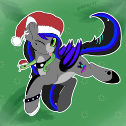 Size: 1500x1500 | Tagged: safe, artist:maravor, imported from derpibooru, oc, alicorn, pony, snake, choker, christmas, female, hat, holiday, mare, one eye closed, santa hat, solo, spiked choker, spiked wristband, tongue out, wink, wristband