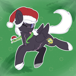 Size: 1500x1500 | Tagged: safe, artist:maravor, imported from derpibooru, oc, oc:cinder bolt, pegasus, pony, snake, christmas, female, hat, holiday, mare, one eye closed, santa hat, scar, solo, tongue out, wink