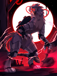 Size: 2457x3241 | Tagged: safe, artist:hakkids2, imported from derpibooru, oc, oc only, cyborg, griffon, blood moon, moon, solo, tubes