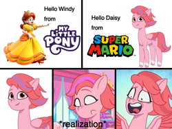 Size: 600x452 | Tagged: safe, editor:josephthedumbimpostor, imported from derpibooru, spoiler:g5, spoiler:my little pony: tell your tale, anthophobia, g5, meme, my little pony: tell your tale, nintendo, princess daisy, super mario, windy