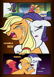 Size: 1920x2715 | Tagged: safe, artist:alexdti, imported from derpibooru, applejack, big macintosh, rarity, earth pony, pony, unicorn, comic:how we met (italian), bed, colt big macintosh, comic, crying, depressed, depressing, depression, female, filly, filly applejack, filly rarity, foal, horn, italian, male, sad, tears of pain, younger