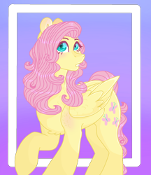 Size: 1330x1536 | Tagged: safe, artist:plixine, imported from derpibooru, fluttershy, pony, alternate hairstyle, female, gradient background, solo