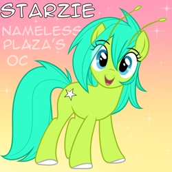 Size: 1200x1200 | Tagged: safe, artist:namelessplaza, imported from derpibooru, oc, oc only, oc:starzie, alien, female, gradient background, open mouth, reference, solo