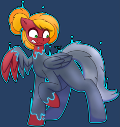 Size: 4149x4403 | Tagged: safe, artist:askhypnoswirl, imported from derpibooru, oc, oc only, oc:moonatik, pegasus, commission, magic, pegasus oc, petrification, scared, solo, wings