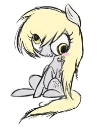 Size: 478x587 | Tagged: safe, artist:myanashka, imported from derpibooru, derpy hooves, pegasus, pony, :3, full body, lowres, simple background, solo, white background