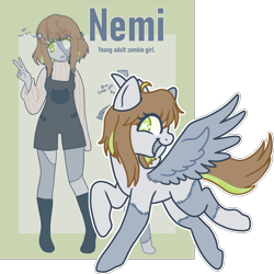 Size: 2367x2363 | Tagged: safe, artist:nawnii, imported from derpibooru, oc, oc:nemi, human, pegasus, pony, undead, zombie, zombie pony, female, mare, ponified