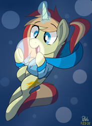 Size: 1461x2000 | Tagged: safe, artist:notadeliciouspotato, imported from derpibooru, oc, oc only, oc:soft light, pony, unicorn, clothes, hoodie, horn, light, magic, male, open mouth, open smile, smiling, solo, stallion