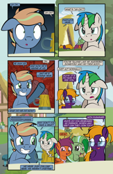 Size: 1920x2948 | Tagged: safe, artist:alexdti, imported from derpibooru, oc, oc only, oc:brainstorm (alexdti), oc:purple creativity, oc:screwpine caprice, oc:star logic, oc:vee, pegasus, pony, unicorn, comic:quest for friendship retold, annoyed, ascot, blue coat, comic, cup, female, glasses, green coat, horn, male, mare, multicolored hair, open mouth, open smile, pegasus oc, purple coat, smiling, speech bubble, stallion, unicorn oc, wings